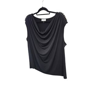 Carmen Marc Valvo Black Draped Blouse with Gold Studs